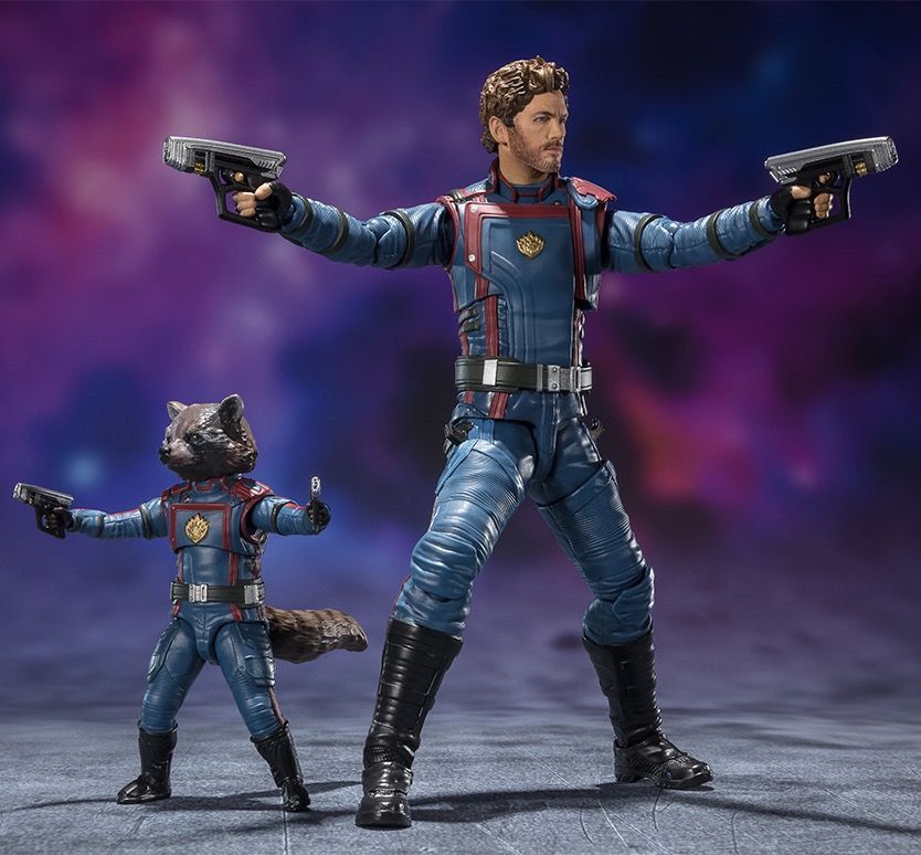 New box information 🌟 New arrivals in December 🌟 Brand new in stock Bandai SHF marvel star lord & rocket racoon Star Lord & Rocket Raccoon